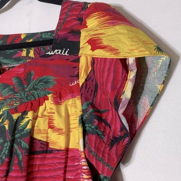 Vintage Alm Fashions Hawaii Red Tropical  Short Floral Mumu Dress L - Picture 8 of 14